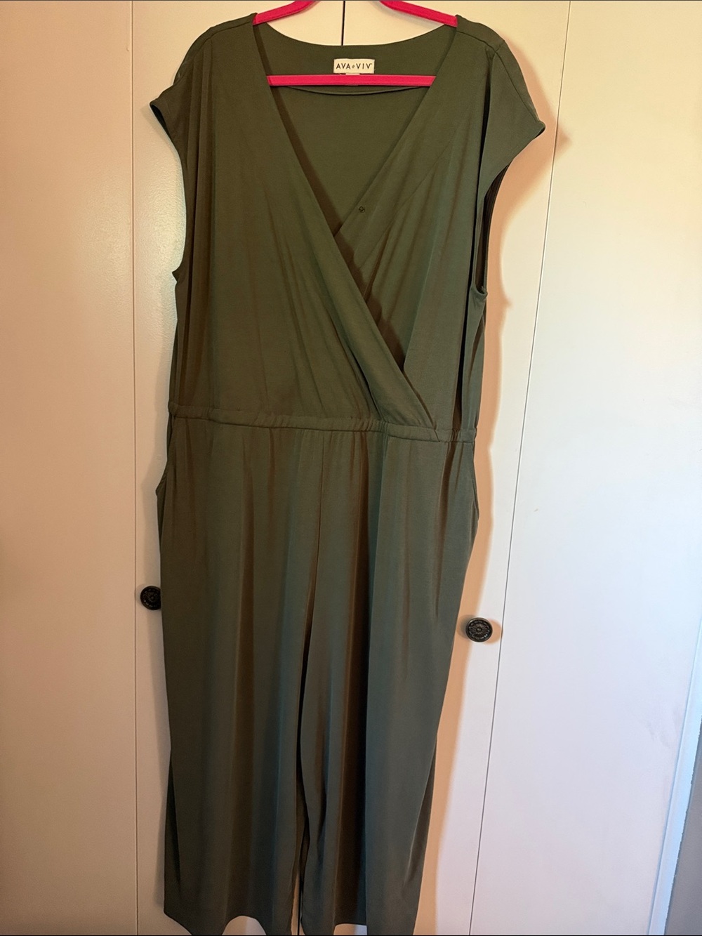 Ava & Viv Olive Green Surplice Jumpsuit